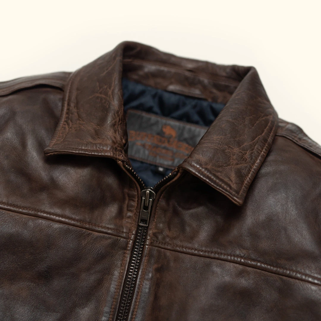 Buffalo Jackson Trading Co. Leather Jackets Maverick Leather Bomber Jacket | Distressed Brown Buffalo Jackson Trading Co. Leather Jackets Maverick Leather Bomber Jacket | Distressed Brown