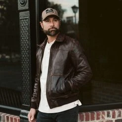 Buffalo Jackson Trading Co. Leather Jackets Maverick Leather Bomber Jacket | Distressed Brown 4 Buffalo Jackson Trading Co. Leather Jackets Maverick Leather Bomber Jacket | Distressed Brown