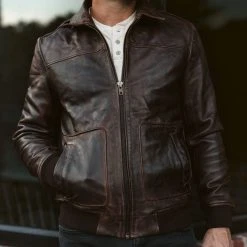 Buffalo Jackson Trading Co. Leather Jackets Maverick Leather Bomber Jacket | Distressed Brown 14 Buffalo Jackson Trading Co. Leather Jackets Maverick Leather Bomber Jacket | Distressed Brown