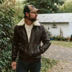 Buffalo Jackson Trading Co. Ranger Leather Bomber Jacket | Distressed Brown