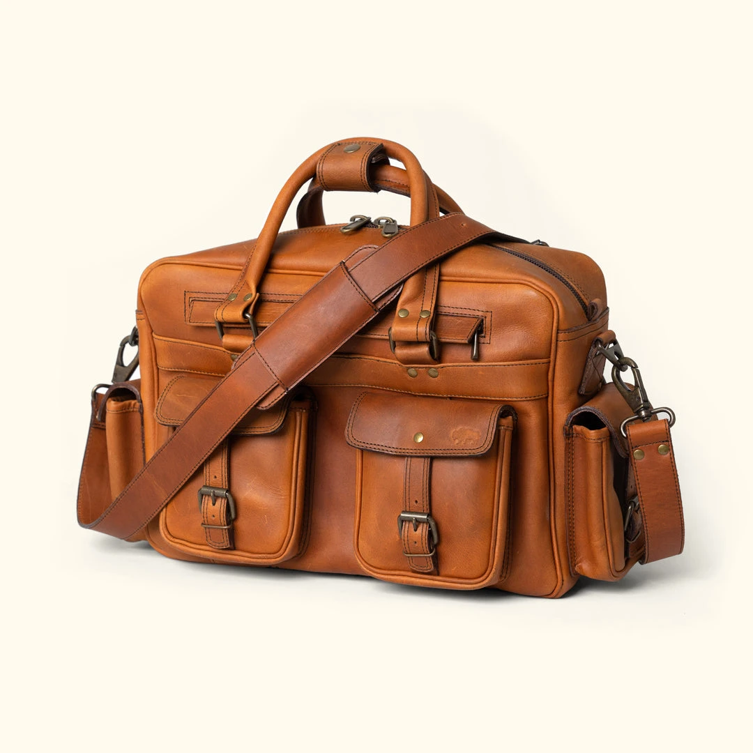 Buffalo Jackson Trading Co. Roosevelt Buffalo Leather Pilot Bag | Amber Brown Buffalo Jackson Trading Co. Roosevelt Buffalo Leather Pilot Bag | Amber Brown
