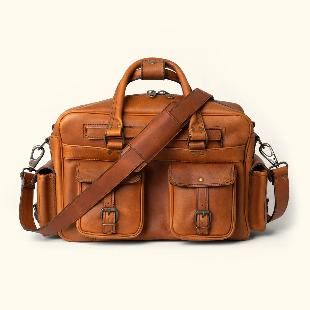 Buffalo Jackson Trading Co. Roosevelt Buffalo Leather Pilot Bag | Amber Brown Buffalo Jackson Trading Co. Roosevelt Buffalo Leather Pilot Bag | Amber Brown