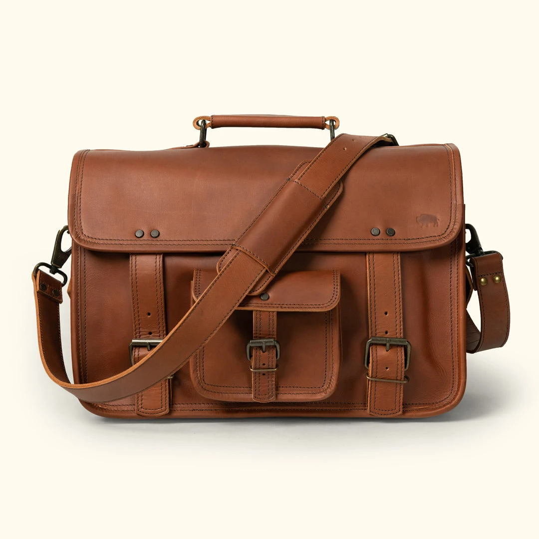 Buffalo Jackson Trading Co. Leather Briefcases Roosevelt Buffalo Leather Briefcase Bag | Autumn Brown Buffalo Jackson Trading Co. Leather Briefcases Roosevelt Buffalo Leather Briefcase Bag | Autumn Brown