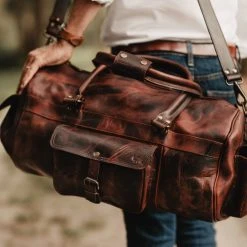 Buffalo Jackson Trading Co. Roosevelt Buffalo Leather Duffle Bag | Dark Oak