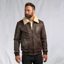 Buffalo Jackson Trading Co. Leather Jackets Maverick Leather Bomber Jacket | Distressed Brown 3 Buffalo Jackson Trading Co. Leather Jackets Maverick Leather Bomber Jacket | Distressed Brown
