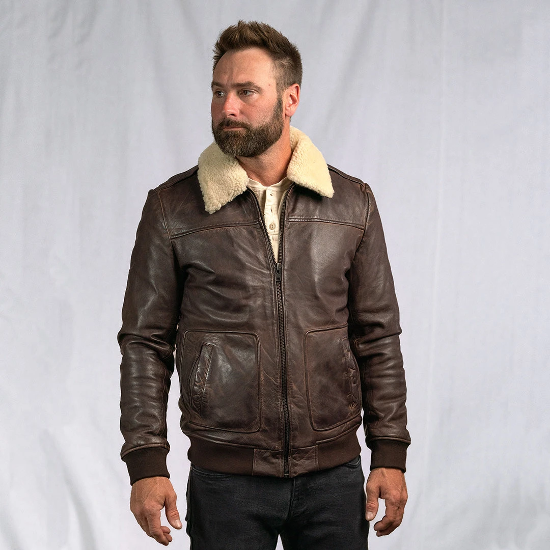 Buffalo Jackson Trading Co. Leather Jackets Maverick Leather Bomber Jacket | Distressed Brown Buffalo Jackson Trading Co. Leather Jackets Maverick Leather Bomber Jacket | Distressed Brown