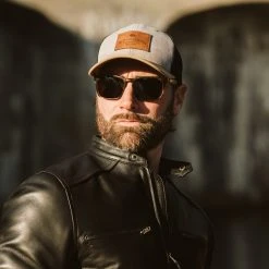 Buffalo Jackson Trading Co. Accessories Trucker Leather Patch Hat | Mid-Pro | Gray Carmel Black