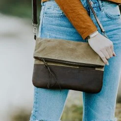 Buffalo Jackson Trading Co. Madison Waxed Canvas Crossbody Foldover Clutch | Khaki W/ Dark Hazelnut Leather