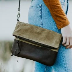 Buffalo Jackson Trading Co. Madison Waxed Canvas Crossbody Foldover Clutch | Khaki W/ Dark Hazelnut Leather