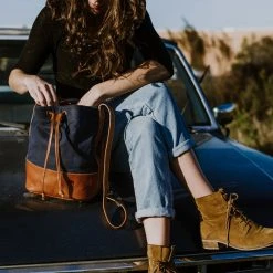 Buffalo Jackson Trading Co. Madison Waxed Canvas Bucket Bag | Navy W/ Saddle Tan Leather 22 Buffalo Jackson Trading Co. Madison Waxed Canvas Bucket Bag | Navy W/ Saddle Tan Leather
