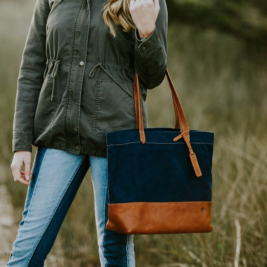 Buffalo Jackson Trading Co. Madison Waxed Canvas Tote Bag | Navy W/ Saddle Tan Leather 13 Buffalo Jackson Trading Co. Madison Waxed Canvas Tote Bag | Navy W/ Saddle Tan Leather