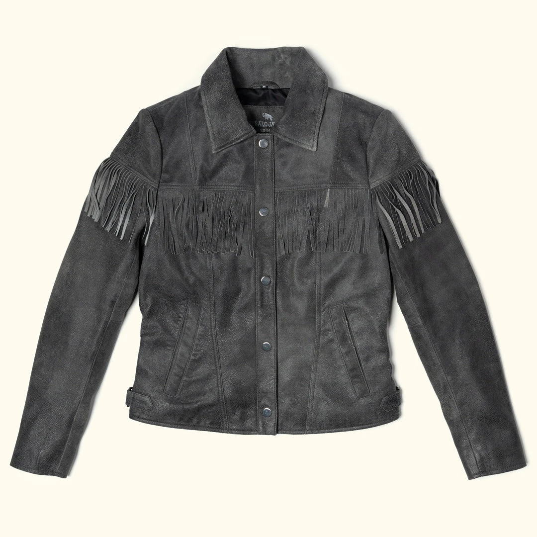 Buffalo Jackson Trading Co. Women's Oakley Fringe Leather Jacket | Grey Buffalo Jackson Trading Co. Women's Oakley Fringe Leather Jacket | Grey