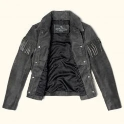 Buffalo Jackson Trading Co. Women's Oakley Fringe Leather Jacket | Grey 4 Buffalo Jackson Trading Co. Women's Oakley Fringe Leather Jacket | Grey