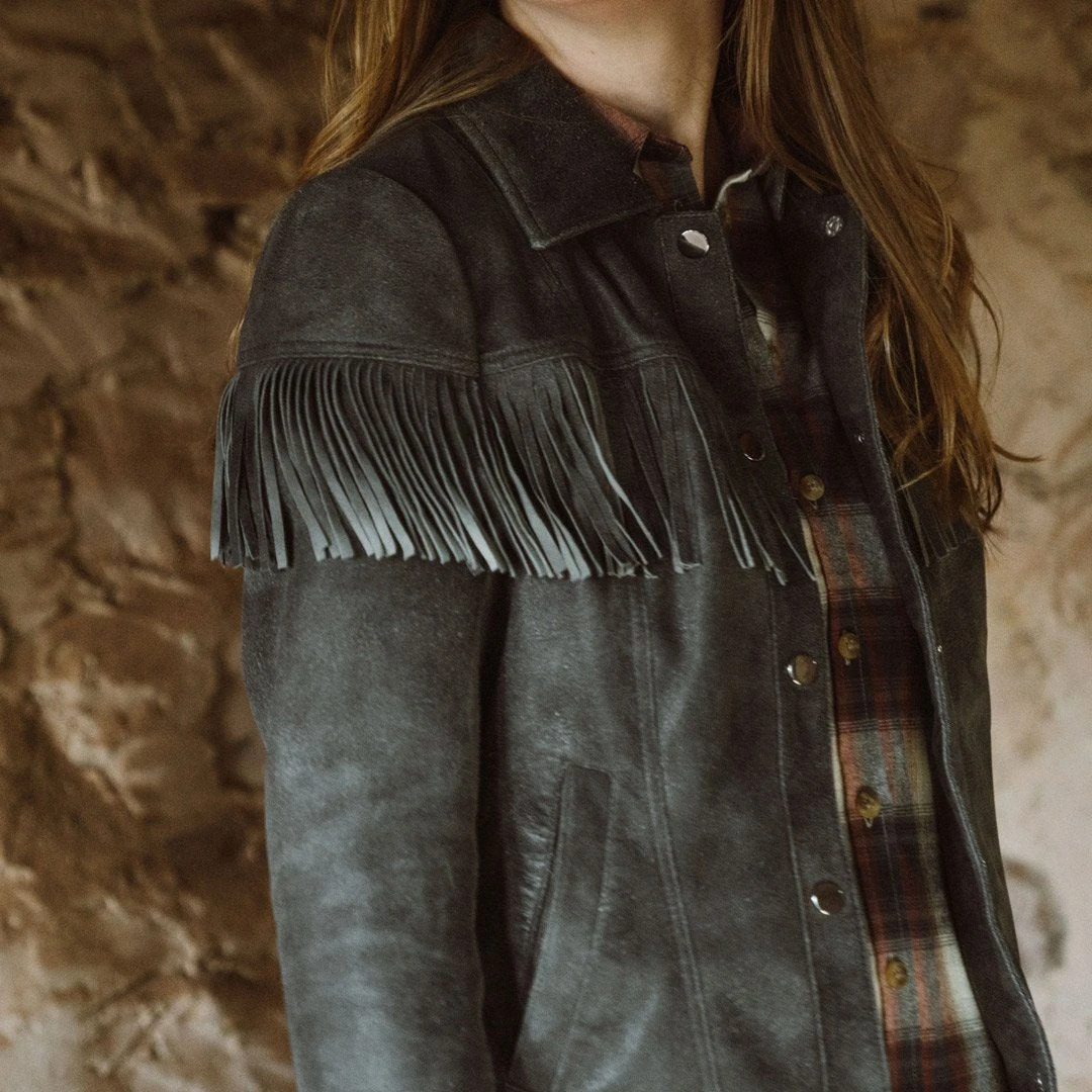 Buffalo Jackson Trading Co. Women's Oakley Fringe Leather Jacket | Grey Buffalo Jackson Trading Co. Women's Oakley Fringe Leather Jacket | Grey