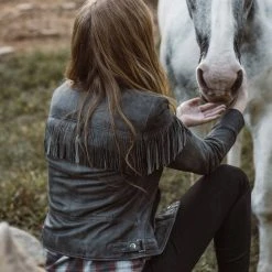 Buffalo Jackson Trading Co. Women's Oakley Fringe Leather Jacket | Grey 10 Buffalo Jackson Trading Co. Women's Oakley Fringe Leather Jacket | Grey