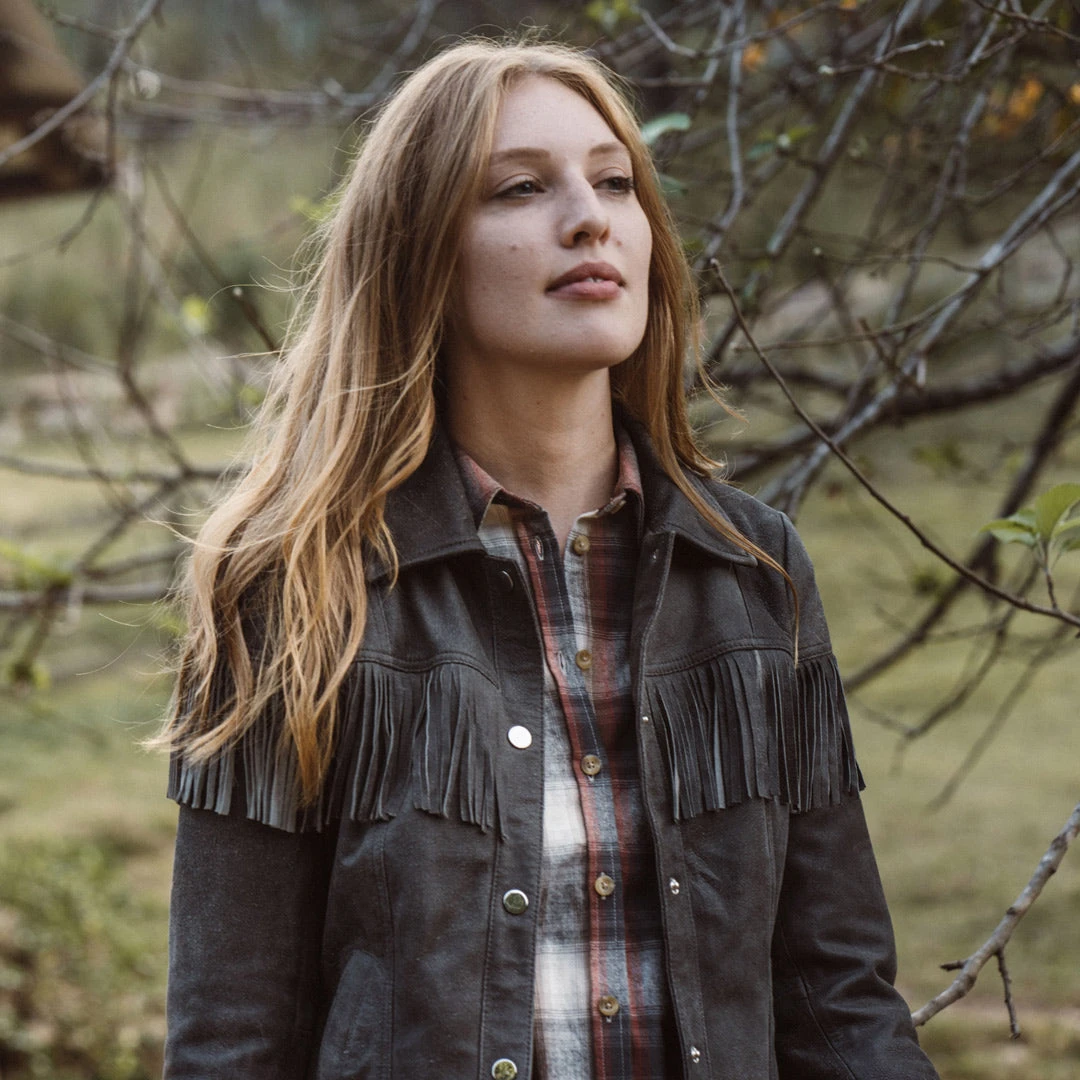 Buffalo Jackson Trading Co. Women's Oakley Fringe Leather Jacket | Grey Buffalo Jackson Trading Co. Women's Oakley Fringe Leather Jacket | Grey