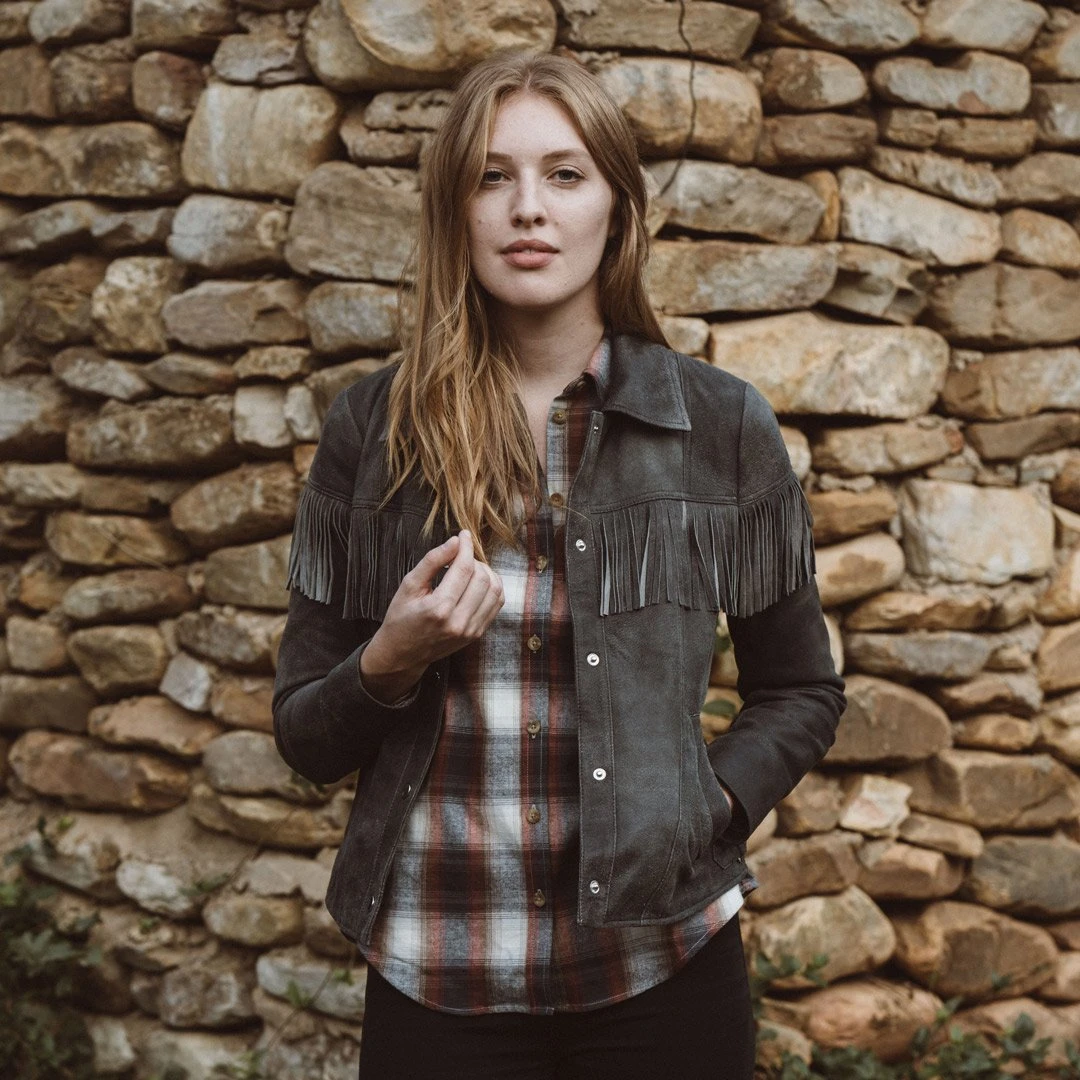 Buffalo Jackson Trading Co. Women's Oakley Fringe Leather Jacket | Grey Buffalo Jackson Trading Co. Women's Oakley Fringe Leather Jacket | Grey