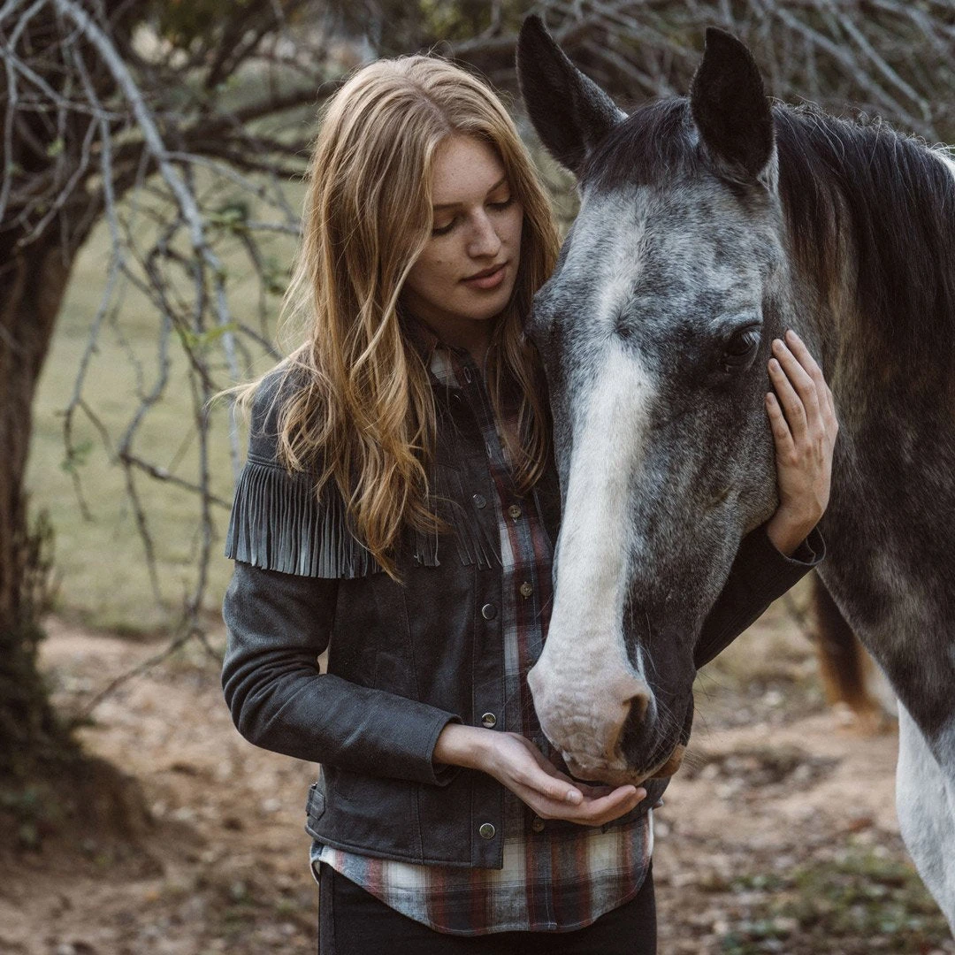 Buffalo Jackson Trading Co. Women's Oakley Fringe Leather Jacket | Grey Buffalo Jackson Trading Co. Women's Oakley Fringe Leather Jacket | Grey